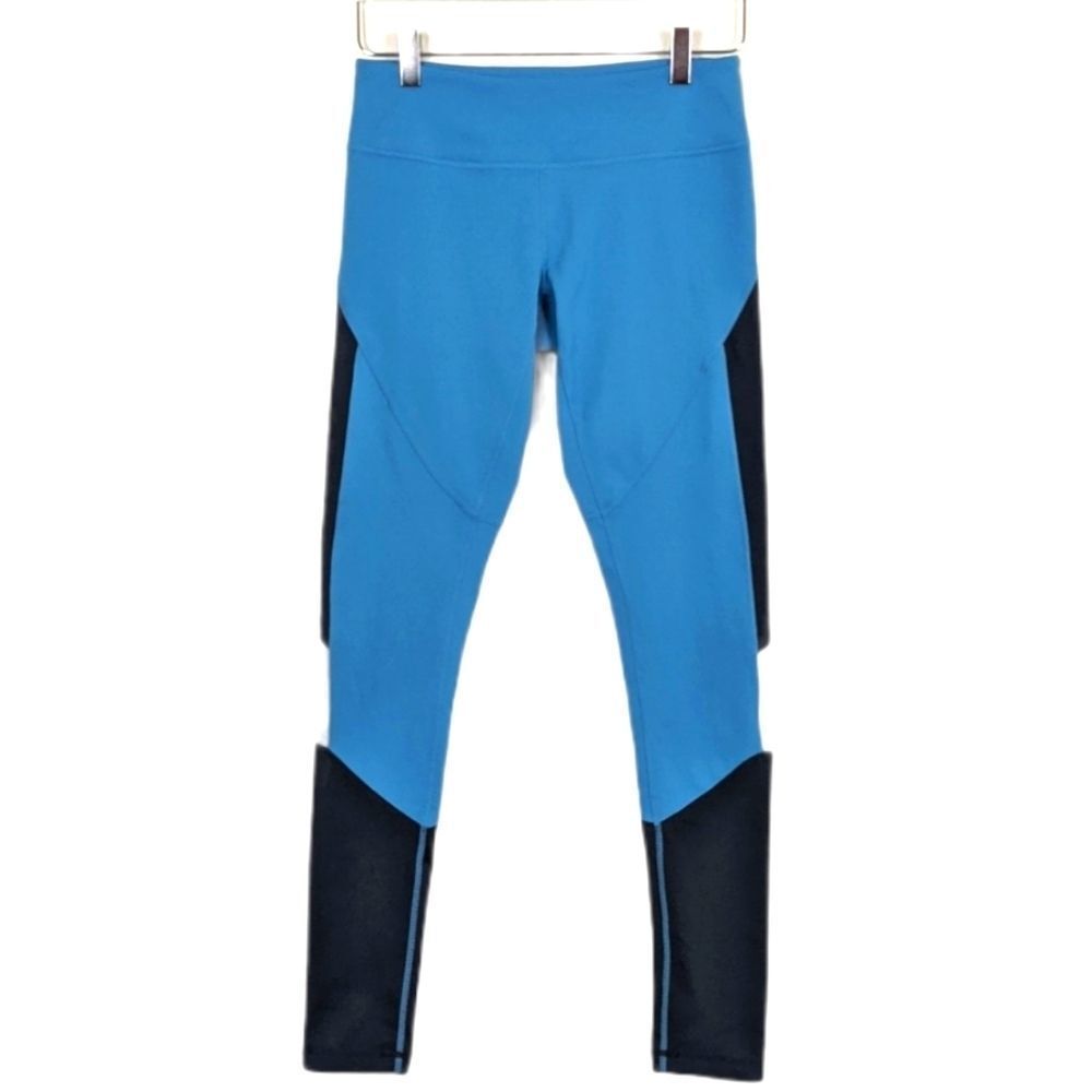 Zella Color Block Mesh Panel Performance Leggings Blue & Gray Small